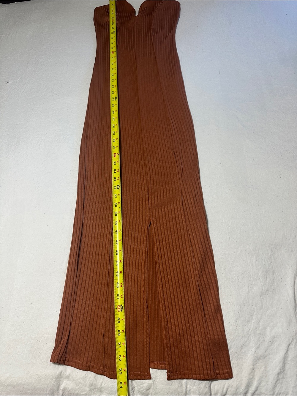 PrettyLittleThing Rust Brown Ribbed Maxi Dress - Picture 2 of 8
